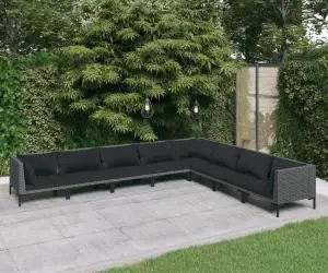 Set mobilier de grădină cu perne 8 piese gri închis poliratan