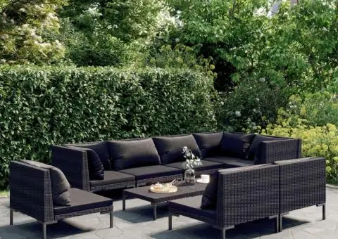 Set mobilier de grădină cu perne 9 piese gri închis poliratan - 1/5