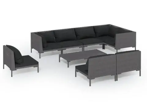 Set mobilier de grădină cu perne 9 piese gri închis poliratan - 2/5