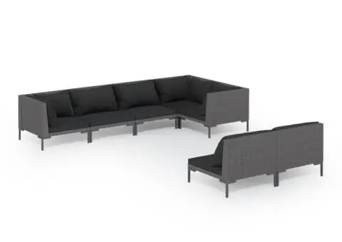 Set mobilier de grădină cu perne, 7 piese, gri închis poliratan - 2/5