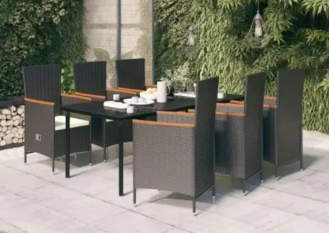 Set de masă pentru grădină, 7 piese, cu perne, negru - 1/5