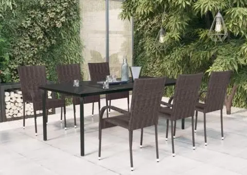 Set mobilier de grădină, 7 piese, maro și negru - 1/5