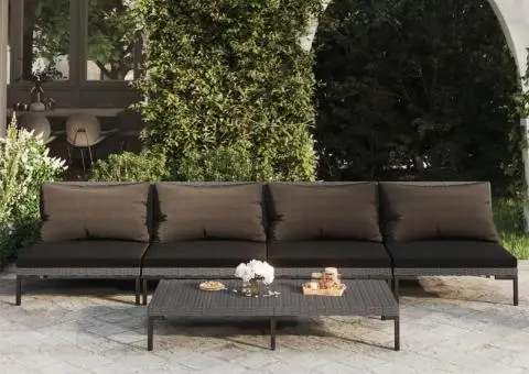 Set mobilier de grădină cu perne 5 piese gri închis poliratan - 1/5