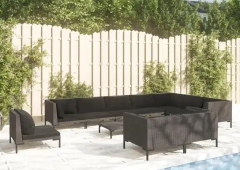 Set mobilier de grădină cu perne,11 piese,gri închis, poliratan - 1/5