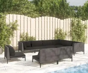 vidaXL Set mobilier de grădină cu perne 9 piese gri închis poliratan