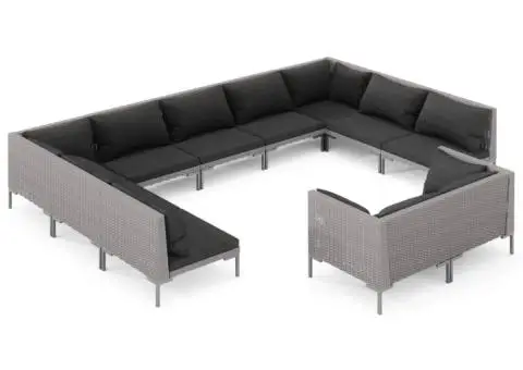 Set mobilier de grădină cu perne,11 piese,gri închis, poliratan - 2/5