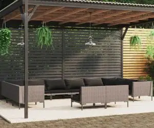 vidaXL Set mobilier de grădină cu perne 12 piese gri închis poliratan