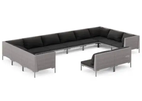 Set mobilier de grădină cu perne 12 piese gri închis poliratan - 2/5