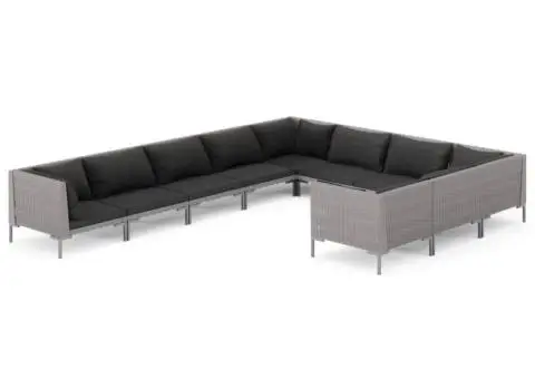 Set mobilier de grădină cu perne,10 piese,gri închis, poliratan - 2/5