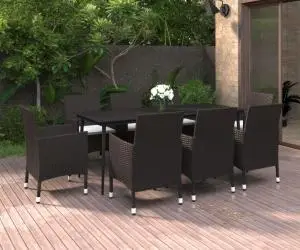 vidaXL Set mobilier de grădină cu perne, 9 piese, poliratan și sticlă