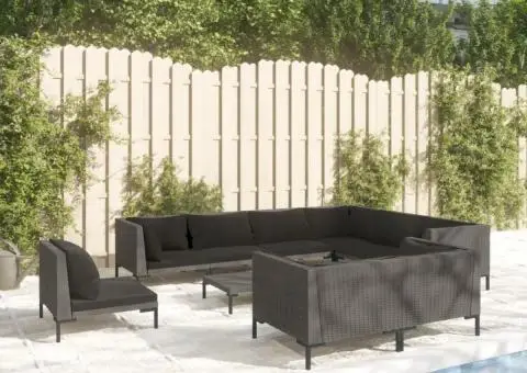 Set mobilier de grădină cu perne,10 piese,gri închis, poliratan - 1/5