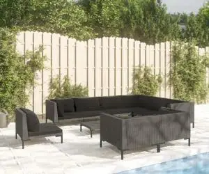 vidaXL Set mobilier de grădină cu perne,10 piese,gri închis, poliratan