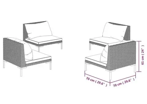 Set mobilier de grădină cu perne 4 piese gri închis poliratan - 5/5