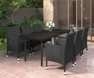 vidaXL Set mobilier de grădină cu perne, 7 piese, poliratan și sticlă