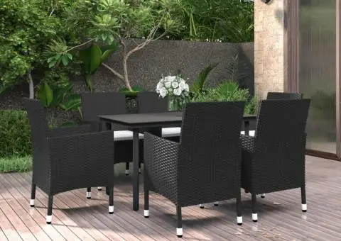 Set mobilier de grădină cu perne, 7 piese, poliratan și sticlă - 1/5