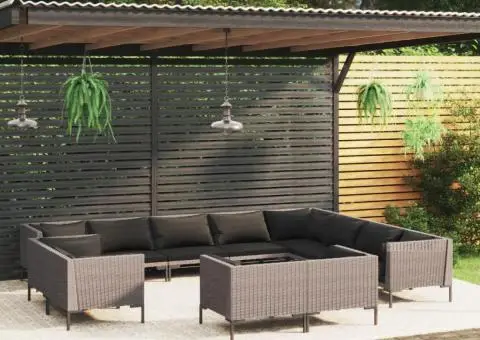 Set mobilier de grădină cu perne 12 piese gri închis poliratan - 1/5