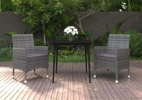 Set mobilier de grădină cu perne, 3 piese, poliratan și sticlă - 1/5