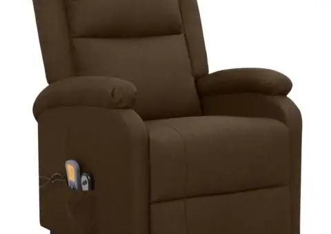 Fotoliu de masaj cu ridicare, maro închis, material textil - 2/5