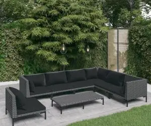 vidaXL Set mobilier de grădină cu perne, 8 piese,gri închis, poliratan