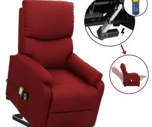 vidaXL Fotoliu de masaj cu ridicare, roșu vin, material textil