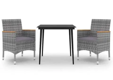 Set mobilier de grădină cu perne, 3 piese, poliratan și sticlă - 2/5