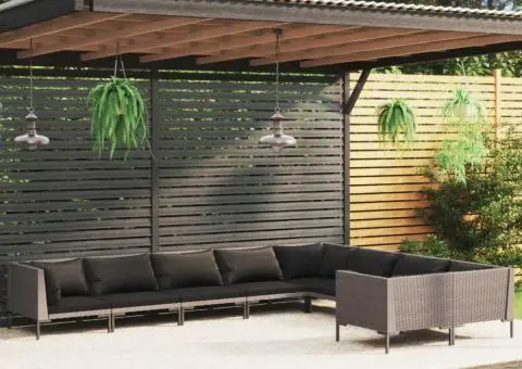 Set mobilier de grădină cu perne 9 piese gri închis poliratan - 1/5