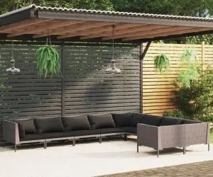vidaXL Set mobilier de grădină cu perne 9 piese gri închis poliratan
