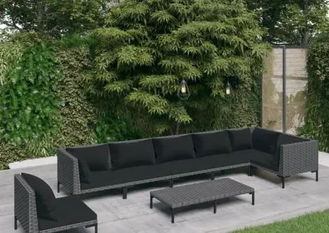 Set mobilier de grădină cu perne 8 piese gri închis poliratan - 1/5