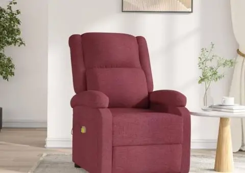 Fotoliu de masaj electric rabatabil, roșu vin, textil - 1/5