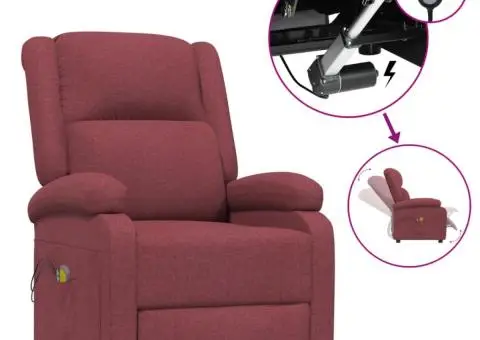 Fotoliu de masaj electric rabatabil, roșu vin, textil - 2/5