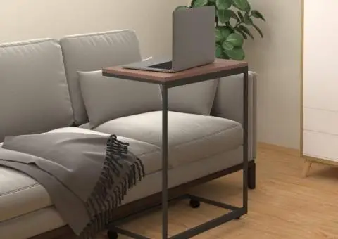 Masă laterală cu roți, negru, 55x35x70 cm, lemn prelucrat - 1/5