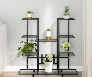 vidaXL Suport pentru flori cu roți, 94,5x24,5x91,5 cm, negru, fier