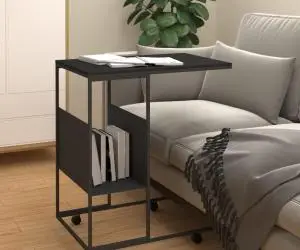 vidaXL Masă laterală cu roți, negru, 55x36x63,5 cm, lemn prelucrat