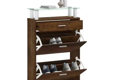 Pantofar, stejar fumuriu, 63x24x104 cm, lemn prelucrat - 4/5