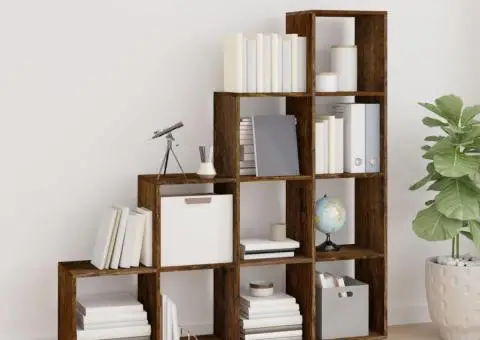 Bibliotecă în trepte, stejar fumuriu, 142 cm, lemn compozit - 1/5