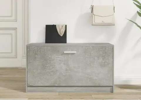 Bancheta pantofar, gri beton, 80x24x45 cm, lemn compozit - 1/5