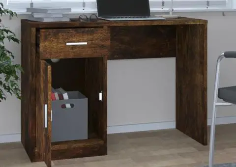 Birou cu sertar și dulap, stejar fumuriu, 100x40x73 cm, lemn - 3/5