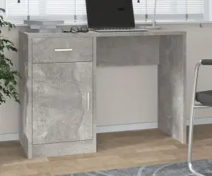 vidaXL Birou cu sertar și dulap, gri beton 100x40x73 cm lemn prelucrat