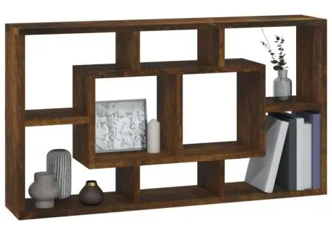 Raft prezentare de perete 8 compartimente, stejar fumuriu - 3/5