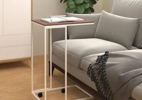 Măsuță laterală cu roți, alb/maro, 40x30x63,5 cm lemn prelucrat - 1/5