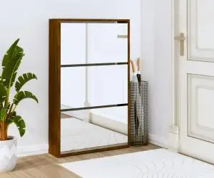 vidaXL Pantofar cu oglindă, 3 niveluri, Stejar maro, 63x17x102,5 cm
