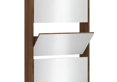 Pantofar cu oglindă, 3 niveluri, Stejar maro, 63x17x102,5 cm - 2/5