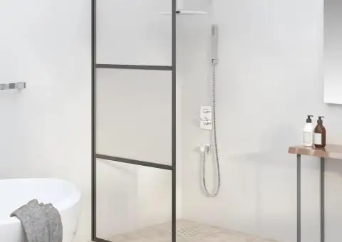 Perete cabină duș walk-in negru 80x195 cm Sticlă ESG semi-mată - 1/5