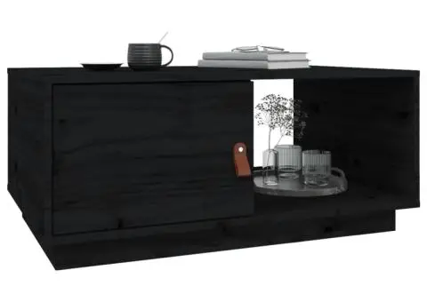Măsuță de cafea, negru, 80x50x35 cm, lemn masiv de pin - 4/5