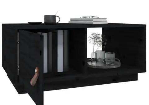 Măsuță de cafea, negru, 80x50x35 cm, lemn masiv de pin - 5/5