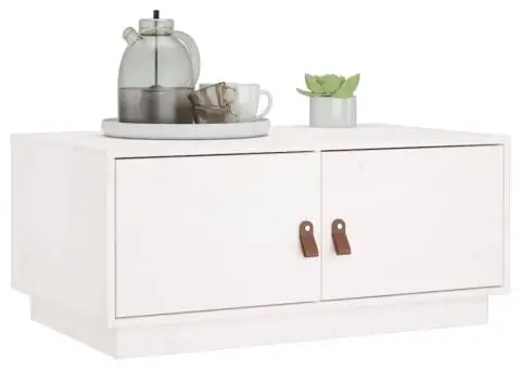 Măsuță de cafea, alb, 80x50x35 cm, lemn masiv de pin - 4/5