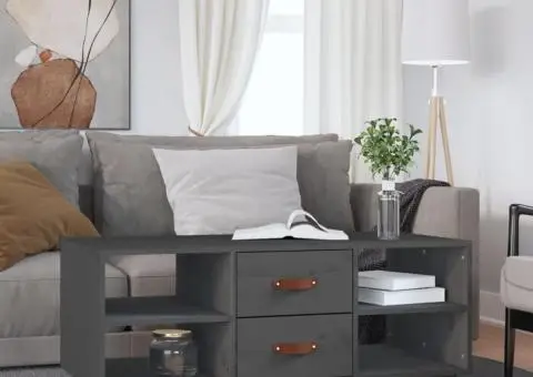 Măsuță de cafea, gri, 100x50x41 cm, lemn masiv de pin - 1/5