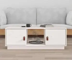vidaXL Măsuță de cafea, alb, 100x50x35 cm, lemn masiv de pin