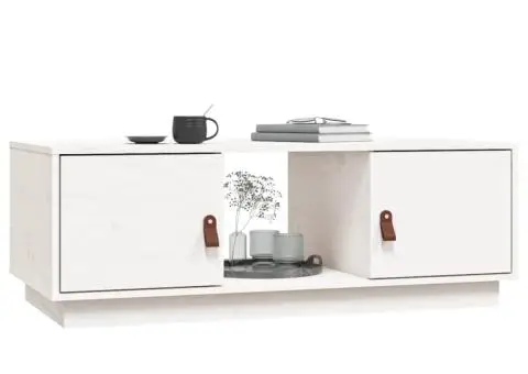 Măsuță de cafea, alb, 100x50x35 cm, lemn masiv de pin - 4/5