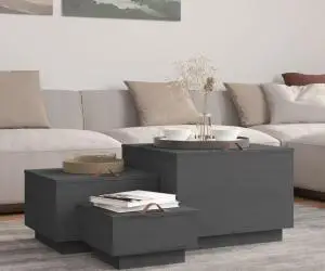 vidaXL Cutii de depozitare cu capace 3 buc., gri, lemn masiv de pin